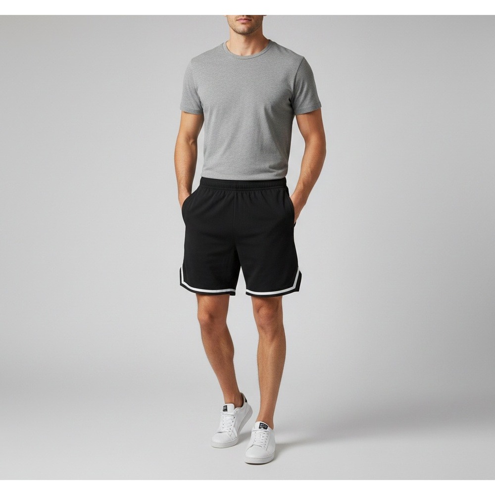 Men Shorts Unbranded Mens Black  Basketball Shorts White Striped Trim Medium